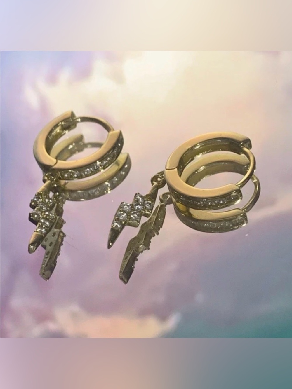 Dazzling Gold Hoop Earrings with Lightning Bolt Crystal Drop